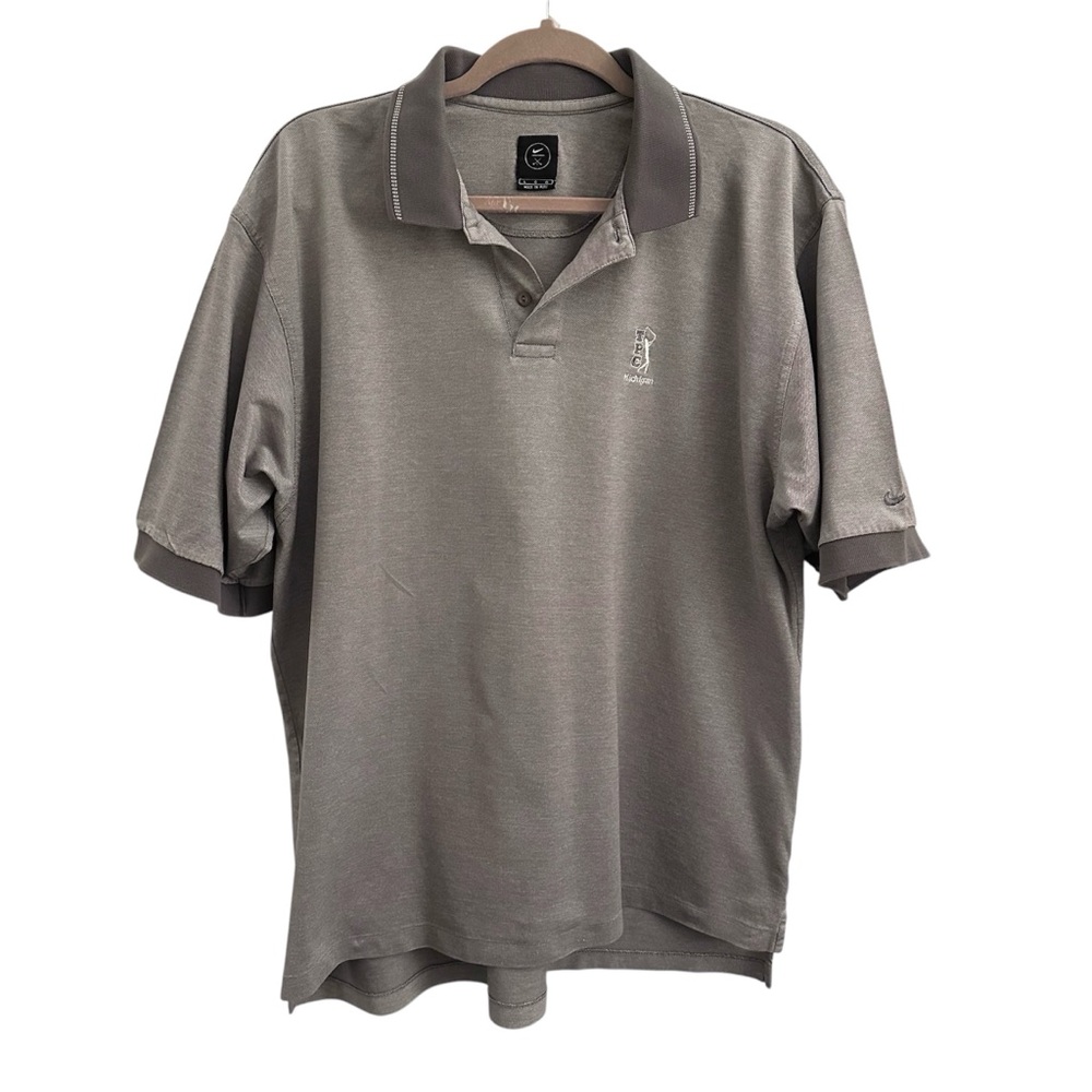 Nike TPC Michigan Gray & White Pique Knit Vented Polo Shirt Size Large